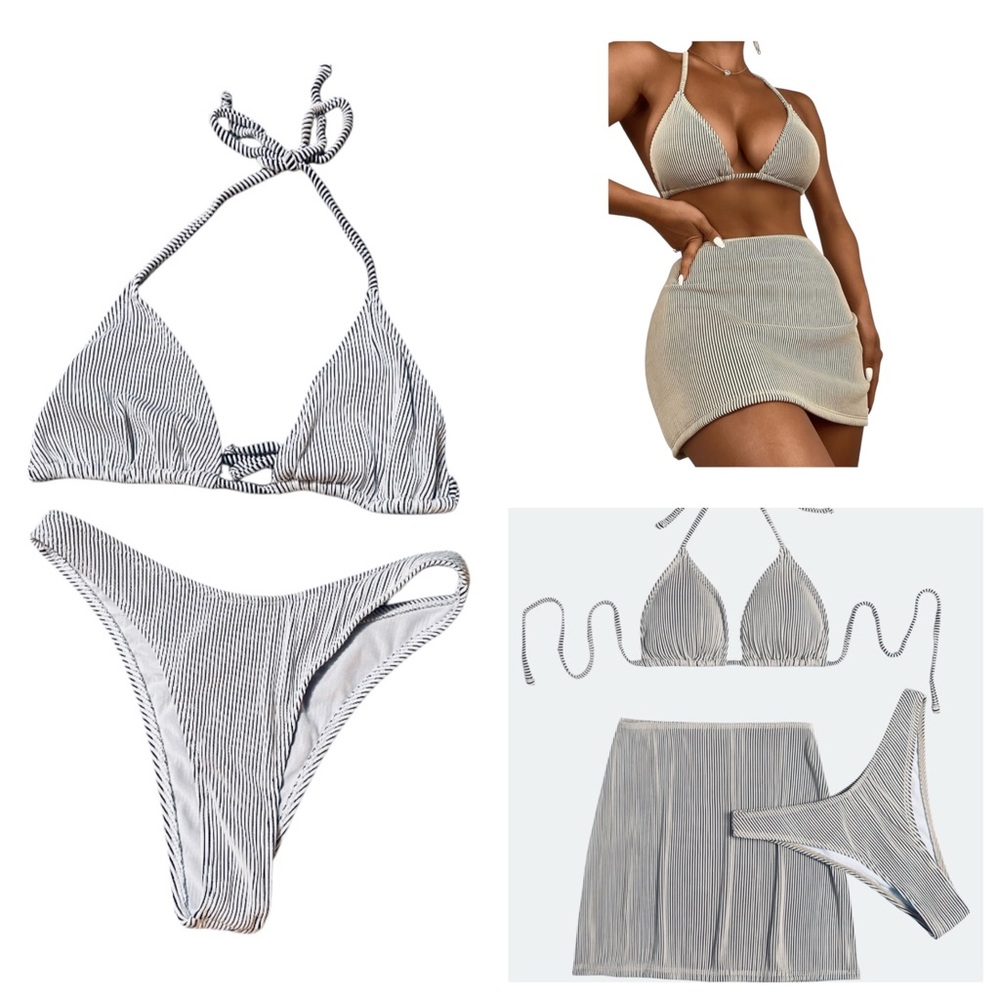 SweatyRocks Women's 3pack Zebra Striped Bikini
Swimsuit & Beach Skirt Set